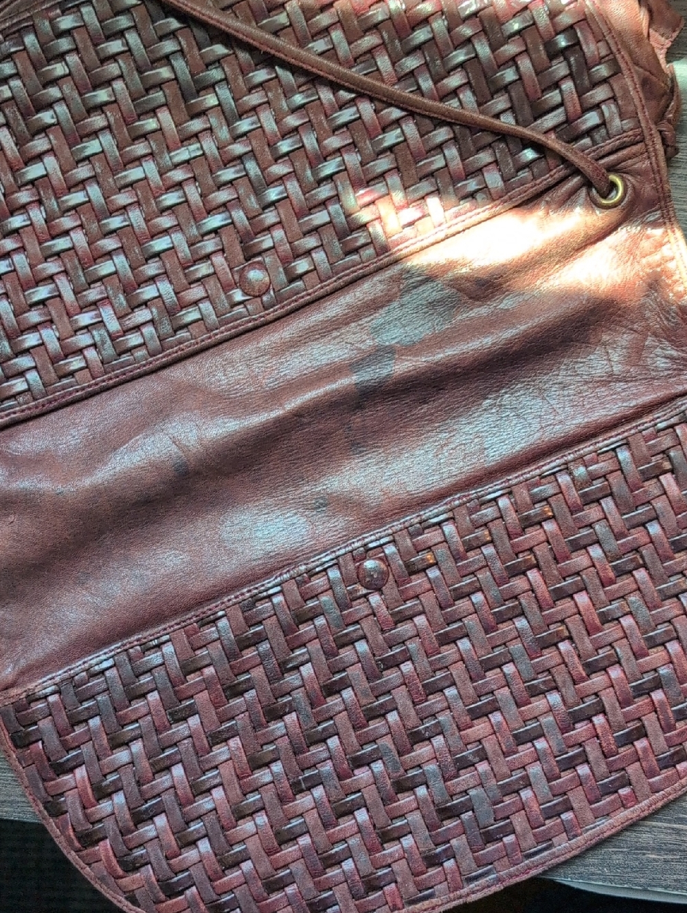 Woven Leather Crossbody Clutch in Deep Brown - Picture 3 of 7